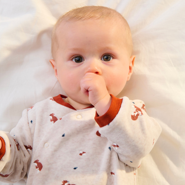 بدلة نوم مخملية للفتيان الرُضع، باللون البيج ومطبوع عليها رسمة ثعلب